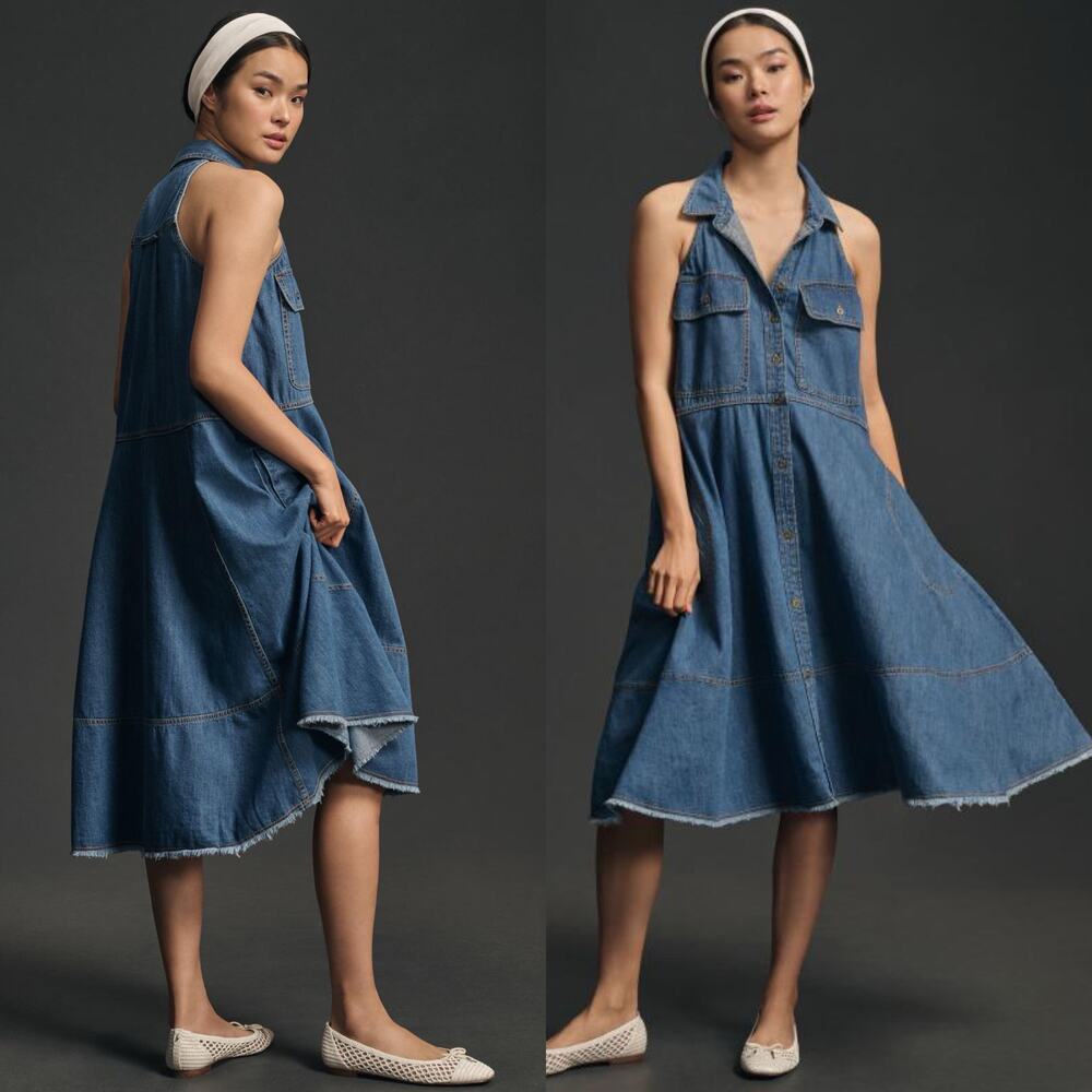Pilcro Blue Denim Midi Halter Dress